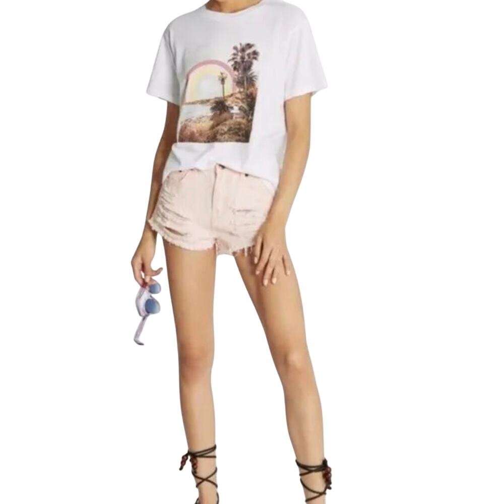 NWT Wildfox White Rainbow Coast KeKe T Shirt Graphic Print Relaxed Fit Baby Soft